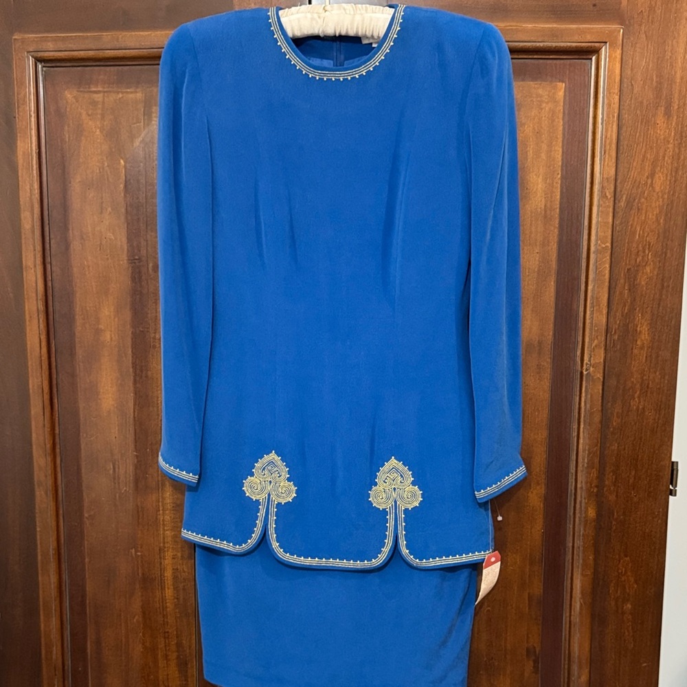 Adrianna Papell Royal Blue Dress with Gold Detailing NWT